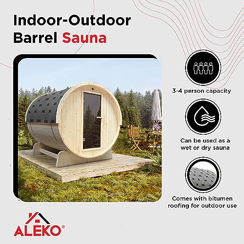 ALEKO Barrel Sauna | White Pine | 3-4 Person | UL Certified Harvia Sauna Heater