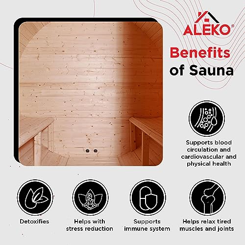 ALEKO Barrel Sauna | White Pine | 3-4 Person | UL Certified Harvia Sauna Heater