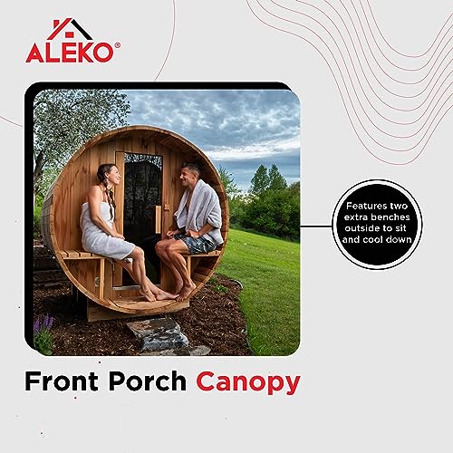 ALEKO Rustic Cedar Barrel Sauna Indoor Outdoor 3-4 Person Harvia Heater