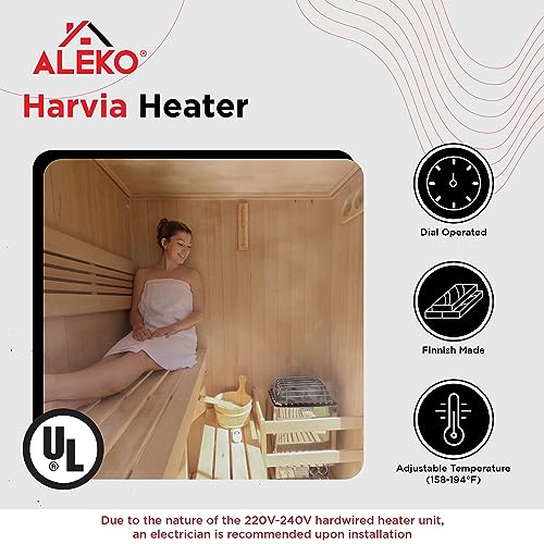 ALEKO Rustic Cedar Barrel Sauna Indoor Outdoor 3-4 Person Harvia Heater