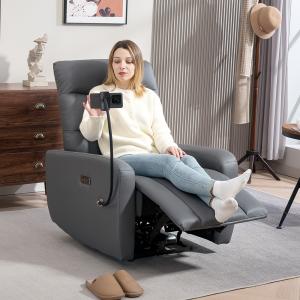 Grey Electric Recliner Chair with USB & Phone Holder