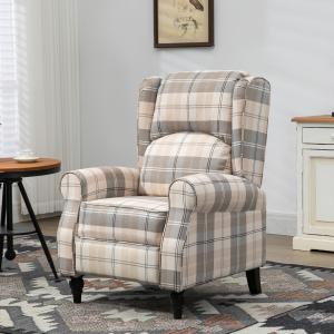 Khaki Push Back Recliner Chair with Footrest