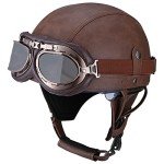 Woljay Vintage Leather Half Helmet with Goggles