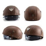 Woljay Vintage Leather Half Helmet with Goggles