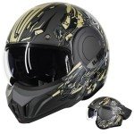 ILM Vintage Full Face Motorcycle Helmet - Army Green