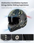 ILM Vintage Full Face Motorcycle Helmet - Army Green
