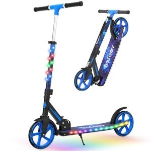 BELEEV V9 Scooters for Kids Ages 6+ with Light-Up Stem & Deck, 2 Wheel Scooter for Adults Teens, Big Wheel Lightweight Scooter for Boys and Girls, 4 Adjustable Height, Max Load 220 lbs(Galaxy Blue)