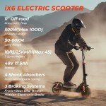 iScooter iX6 Electric Scooters for Adults, 11" Off Road Tires Electric Scooter, 60KM Range, 48V 17.5Ah Battery Fast Foldable E Scooter,4 Shock Suspension,Adjustable Height,NFC Card Switch