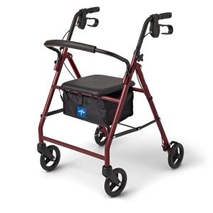 Burgundy Folding Walker for Seniors, 350 lb Capacity