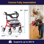 Lightweight Foldable Rollator Walker with Seat, Red