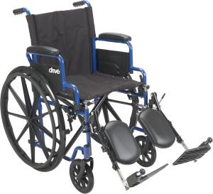 Blue Wheelchair with Flip-Back Arms and Elevating Legs