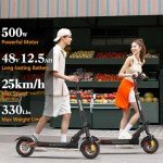 Ealirie Electric Scooter 12.5Ah Battery 10'' Fat Tire for Adults Teens, Triple Shocking Proof, 500W Motor, 30-40KM Range, Max Speed 25KM/H, Folding E Scooter Front + Rear Safe brake