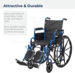 Blue Wheelchair with Flip-Back Arms and Elevating Legs
