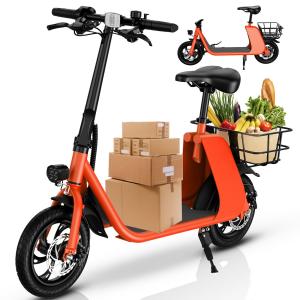 Foldable Electric Scooter with Seat and Basket