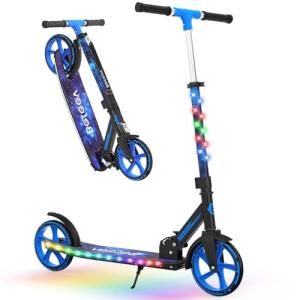BELEEV V9 Scooters for Kids Ages 6+ with Light-Up Stem & Deck, 2 Wheel Scooter for Adults Teens, Big Wheel Lightweight Scooter for Boys and Girls, 4 Adjustable Height, Max Load 220 lbs(Galaxy Blue)
