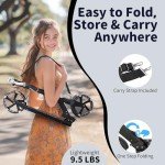 BELEEV V8 Scooters for Kids Ages 6+ with Light-Up Stem & Deck, 2 Wheel Folding Scooter for Adults Teens, 4 Adjustable Height, Lightweight Sport Commuter Scooter, Max Load 220 lbs(Black)