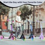BELEEV V8 Scooters for Kids Ages 6+ with Light-Up Stem & Deck, 2 Wheel Folding Scooter for Adults Teens, 4 Adjustable Height, Lightweight Sport Commuter Scooter, Max Load 220 lbs(Black)