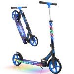 BELEEV V9 Scooters for Kids Ages 6+ with Light-Up Stem & Deck, 2 Wheel Scooter for Adults Teens, Big Wheel Lightweight Scooter for Boys and Girls, 4 Adjustable Height, Max Load 220 lbs(Galaxy Blue)