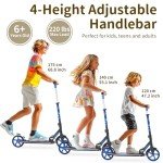 BELEEV V9 Scooters for Kids Ages 6+ with Light-Up Stem & Deck, 2 Wheel Scooter for Adults Teens, Big Wheel Lightweight Scooter for Boys and Girls, 4 Adjustable Height, Max Load 220 lbs(Galaxy Blue)