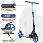 BELEEV V9 Scooters for Kids Ages 6+ with Light-Up Stem & Deck, 2 Wheel Scooter for Adults Teens, Big Wheel Lightweight Scooter for Boys and Girls, 4 Adjustable Height, Max Load 220 lbs(Galaxy Blue)