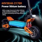 HWWH Electric Scooter Adult Double Motor Fast E Scooter 11-inch Off-road Tubeless Tire C-type Suspension 60V38AH Lithium-ion Battery Max Battery Life 80-100 KM
