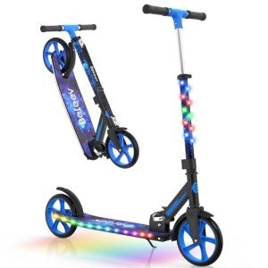 BELEEV V9 Scooters for Kids Ages 6+ with Light-Up Stem & Deck, 2 Wheel Scooter for Adults Teens, Big Wheel Lightweight Scooter for Boys and Girls, 4 Adjustable Height, Max Load 220 lbs(Galaxy Blue)