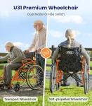 VOCIC Lightweight Folding Wheelchair with Double Brakes