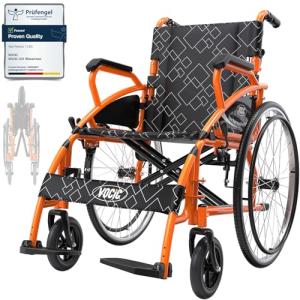 VOCIC Folding Lightweight Wheelchair with Double Brakes