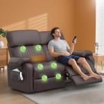 SQUEBILIFE Dual Recliner Sofa with Massage & Heat