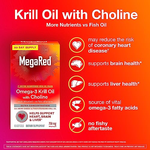 MegaRed Krill Oil 750mg Omega-3 Supplement 80 Softgels