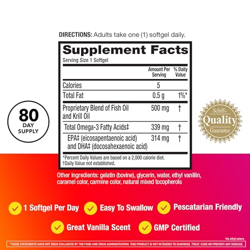 Omega 3 Fish & Krill Oil Softgels, 80 Count