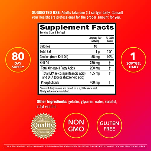 MegaRed Krill Oil 750mg Omega-3 Supplement 80 Softgels
