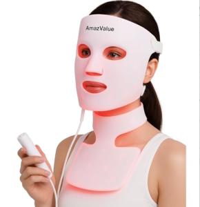 AmazValue LED Light Therapy Mask for Face and Neck – Red 630nm, Blue 415nm & Near-Infrared 830nm Light – Anti-Aging, Wrinkle Reduction, Skin Firming, and Radiance-Boosting Home Skincare Device