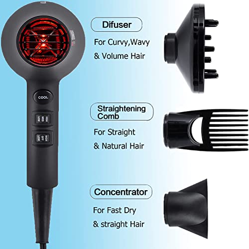 Professional Infrared Hair Dryer with Ionic Technology & Accessories