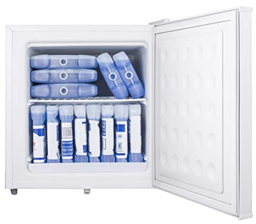 Summit AccuCold FS24L 19" Upright Freezer with 1.4 cu. ft. Capacity, Factory Installed Lock, Manual Defrost, Removable Shelf Removable Shelf and Adjustable Thermostat, in White