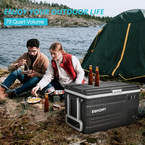 EUHOMY 12 Volt Refrigerator, 80QT(75L) 12V Fridge, Electric Cooler 12/24V DC 110-240V AC, Car Refrigerator 0℉~68℉, 12 Volt Cooler for Camping, Trip, Truck, Boating, Outdoor.