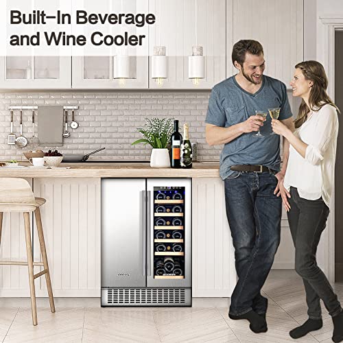BODEGA ‎YC120-2D-FD 24 Inch Beverage and Wine Cooler, Built-in and Freestanding Wine Beverage Refrigerator Dual Zone, Holds 57 Cans and 18 Bottles, with Independent Temperature Control,Upgraded Compressor Quiet