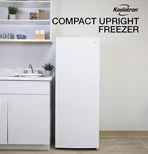 Koolatron ‎KTUF160 AZ Compact Upright Freezer, 5.3 cu ft (150L), White, Manual Defrost Design, Space-Saving Flat Back, Reversible Door, for Home, Apartment, Condo, Cottage