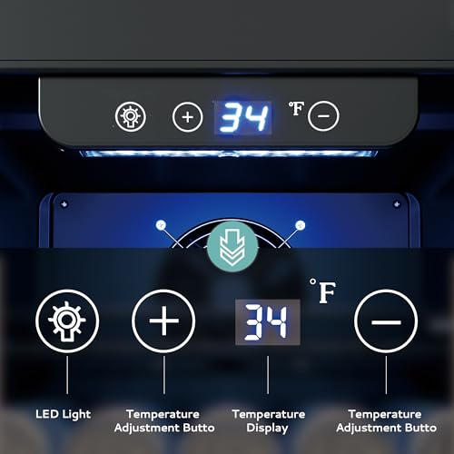 EUHOMY ‎BRU-03 15 Inch Beverage Refrigerator Cooler Under Counter 127 Cans Beverage Fridge Built-in or Freestanding with Glass Door, LED Light, Beer Fridge for Soda, Water, Wine - Home Kitchen Bar.