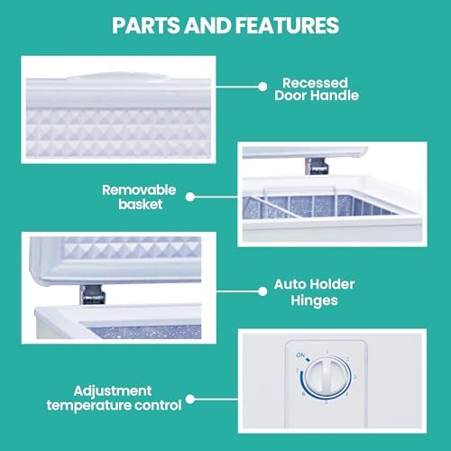 Koolatron ‎KTCF195 AZ Large Chest Freezer, 7.0 cu ft (195L), White, Manual Defrost Deep Freeze, Storage Basket, Space-Saving Flat Back, Stay-Open Lid, Front-Access Drain, for Basement, Laundry Room, Cottage