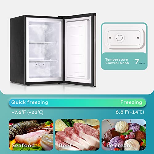 EUHOMY ‎MF-30-Y Upright freezer, 3.0 Cubic Feet, Single Door Compact Mini Freezer with Reversible Stainless Steel Door, Small freezer for Home/Dorms/Apartment/Office (Silver)