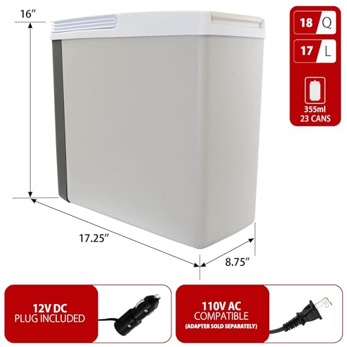 Koolatron Electric Portable Cooler Plug in 12V Car Cooler/Warmer, 18 qt (17 L), No Ice Thermo Electric Portable Fridge for Camping, Travel Road Trips Trucking with 12 Volt DC Power Cord, Gray/White.