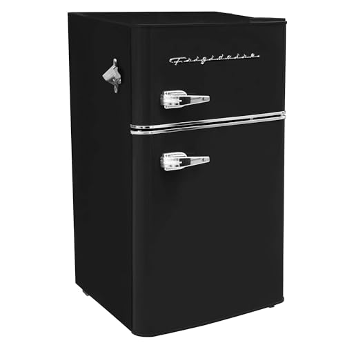 Frigidaire EFR840-BLACK-COM Retro Compact Fridge Freezer Combo, 3.1 cu. ft. Capacity, Small Top Freezer Refrigerator, Mini Fridge with Built-in Bottle Opener – 19”"D x 20.5"W x 33.5"H (Black)