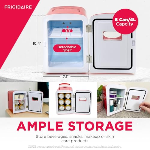 Frigidaire ‎EFMIS129-RED_CP4 Retro Mini Fridge Cooler, Holds Up to 6 Cans, Portable Fridge for Car, Office, Bedroom, Dorm Room, or Cabin, 100% Freon-Free & Eco Friendly,- 9.84"D x 7.09"W x 10.35"H (Red)