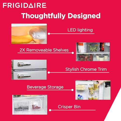 Frigidaire EFR341 Compact Small Top-Freezer Refrigerator, Stainless Steel Mini Bar Fridge Platinum Series-21.26" D x 17.83" W x 33.5" H, 3.2 cu ft Double Door