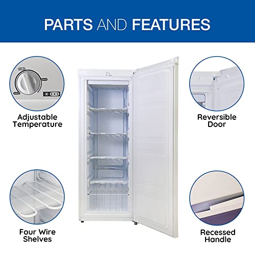 Koolatron ‎KTUF160 AZ Compact Upright Freezer, 5.3 cu ft (150L), White, Manual Defrost Design, Space-Saving Flat Back, Reversible Door, for Home, Apartment, Condo, Cottage
