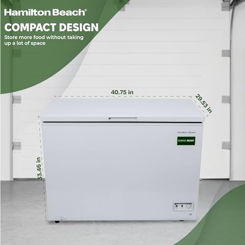 Hamilton Beach HBFRF1006 Chest Freezer-Adjustable Thermostat-Removable Vinyl Coated Wire Basket-Easy Defrost Drain-10 Cubic Feet, 10 cu ft, White (pack of 1)