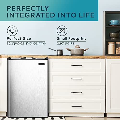 EUHOMY ‎MF-30-Y Upright freezer, 3.0 Cubic Feet, Single Door Compact Mini Freezer with Reversible Stainless Steel Door, Small freezer for Home/Dorms/Apartment/Office (Silver)