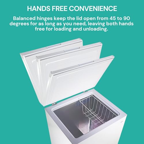 Koolatron ‎KTCF99 AZ Compact Chest Freezer, 3.5 cu ft (99L), White, Manual Defrost Deep Freeze, Storage Basket, Space-Saving Flat Back, Stay-Open Lid, Front-Access Defrost Drain, for Apartment, Condo, Cottage