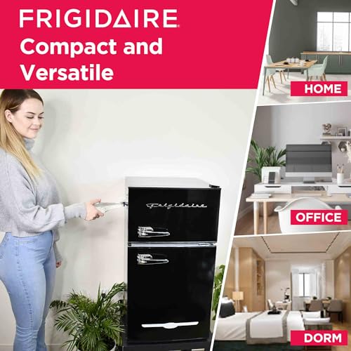 Frigidaire ‎EFR840-BLACK-COM Retro Compact Fridge Freezer Combo, 3.1 cu. ft. Capacity, Small Top Freezer Refrigerator, Mini Fridge with Built-in Bottle Opener – 19”"D x 20.5"W x 33.5"H (Black)